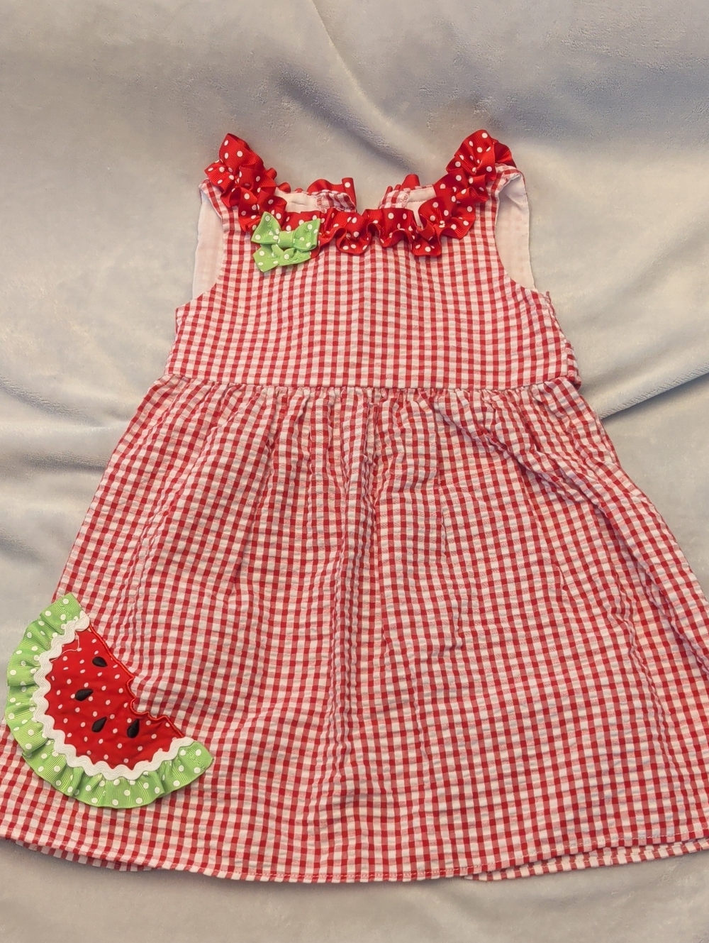 Emily Rose Red Gingham Dress with Watermelon Appliqué and Green Bow